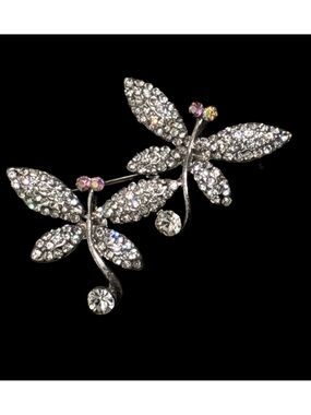 Crystal Dragonfly Brooch Pin - Silver Sparkle